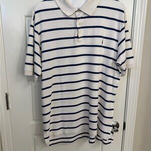 Ralph Lauren Polo Shirt White & Blue Stripes Size XL Tall Preppy Classic FLAWED